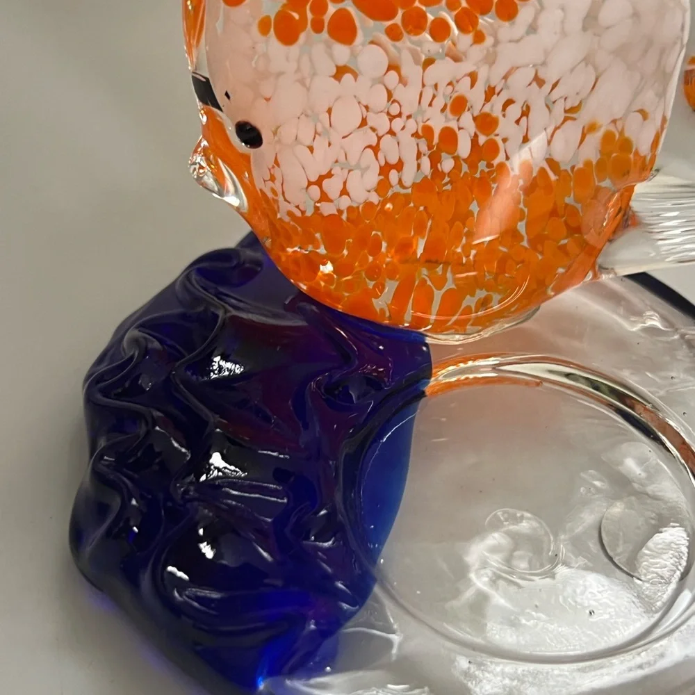Handcrafted Glass Fish Tealight Candle Figurine - Orange and Blue